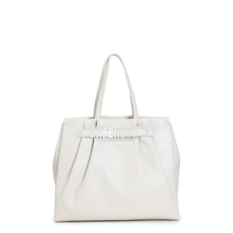 shopping morbida con fascia porta lettere personalizzate smaltate in tono avorio taglia unica