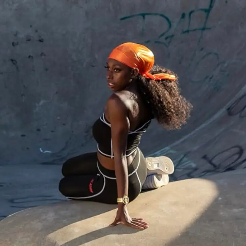 SHYNE Silky Durag - Arancione | Perfetto per Waves, Trecce e Locs | Premium Silk Du Rags per Uomini e Donne | Coda miniatura 3