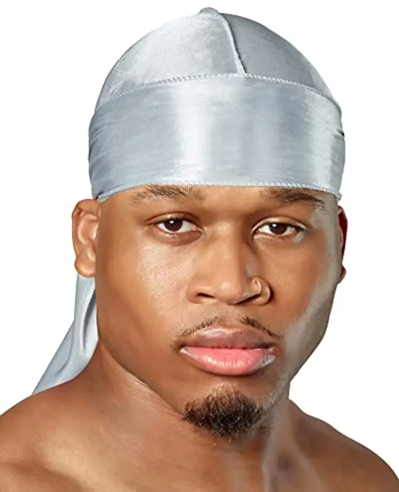 Shyne Silky Durag - Argento | Perfetto per Waves, Trecce e Locs | Premium Silk Du Rags per Uomini e Donne | Coda Larga