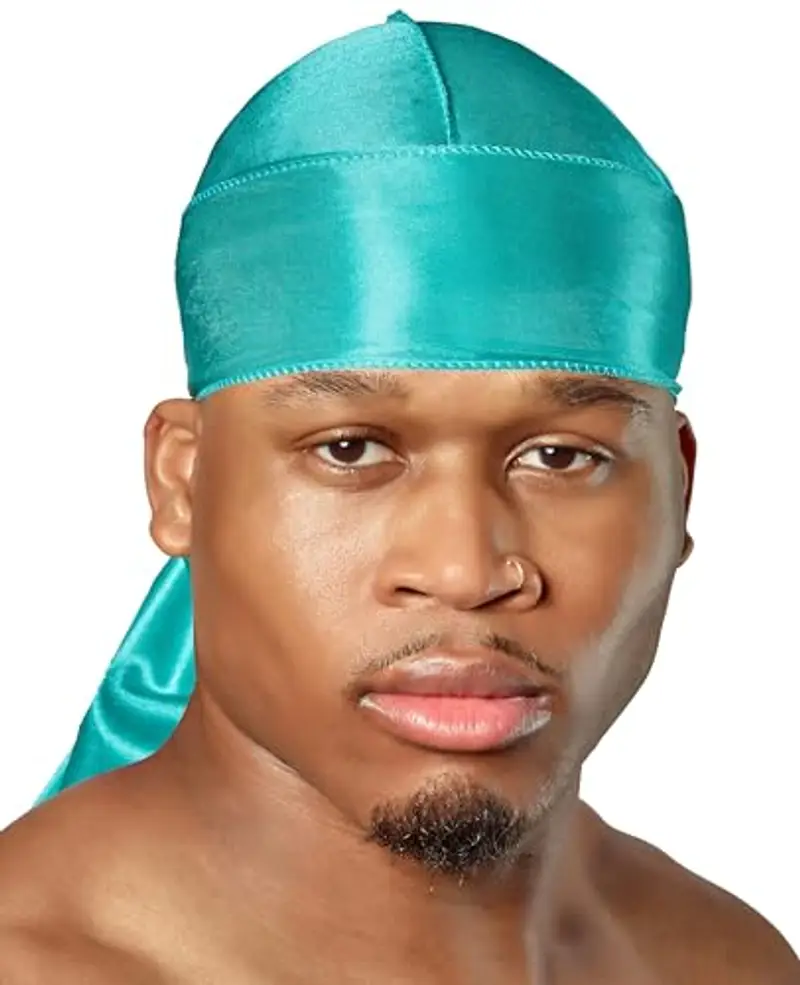 SHYNE Silky Durag - Azzurro | Perfetto per Waves, Trecce e Locs | Premium Silk Du Rags per Uomini e Donne | Coda Larga