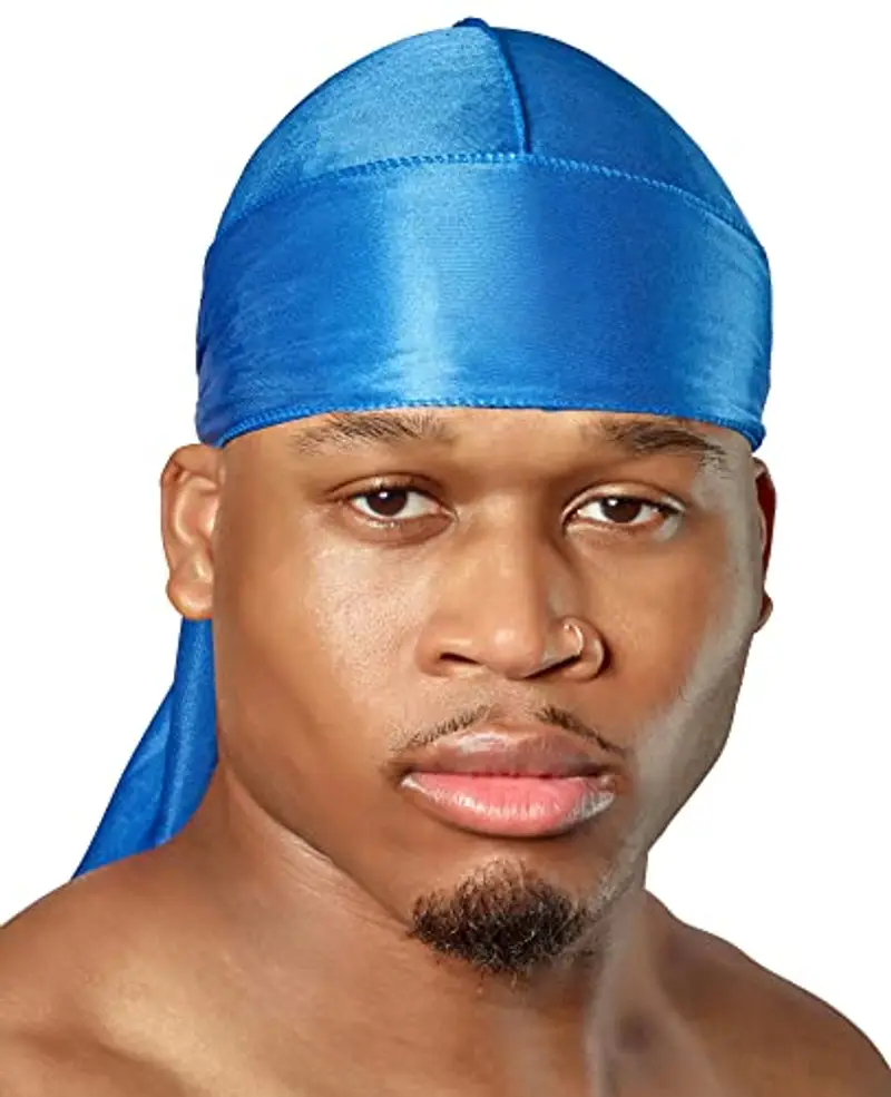 SHYNE Silky Durag - Blu | Perfetto per Waves, Trecce e Locs | Premium Silk Du Rags per Uomini e Donne | Coda Larga e Lunga | Raso Ultra Morbido e Senza Pieghe | Black-Owned Business
