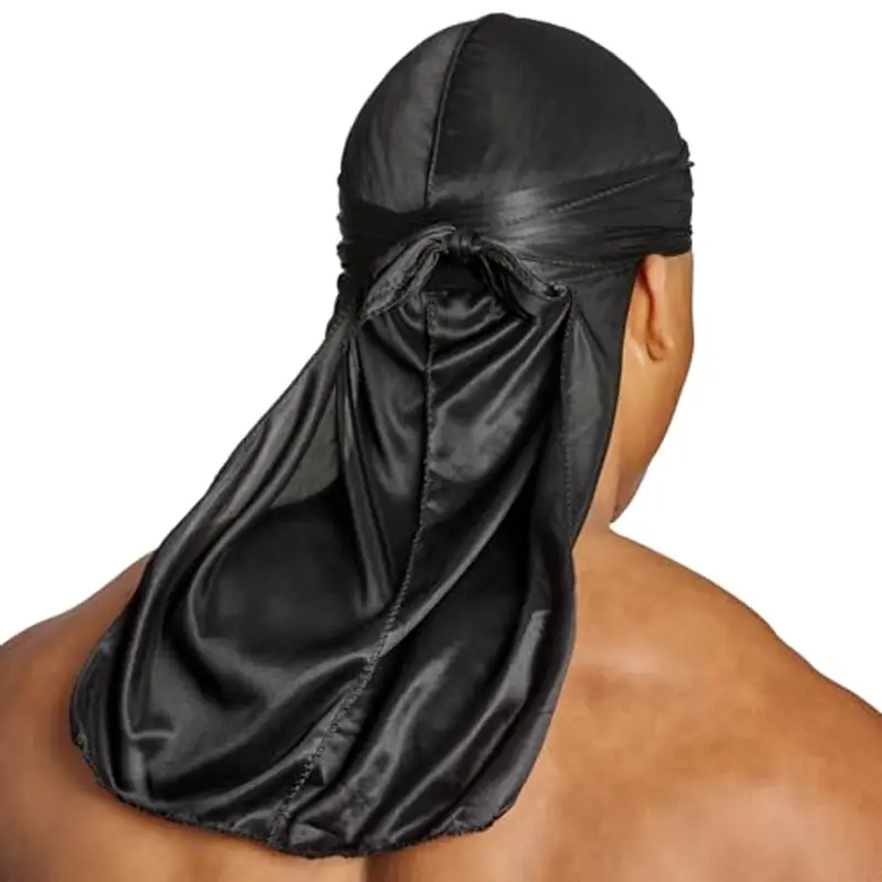 Shyne Silky Durag - Nero | Perfetto per Waves, Trecce e Locs | Premium Silk Du Rags per Uomini e Donne | Coda Larga e Lunga | Raso Ultra Morbido e Senza Pieghe | Black-Owned Business miniatura 2