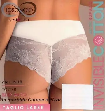 Slip donna alto in cotone elasticizzato taglio laser con pizzo Sielei Invisible Cotton 15119