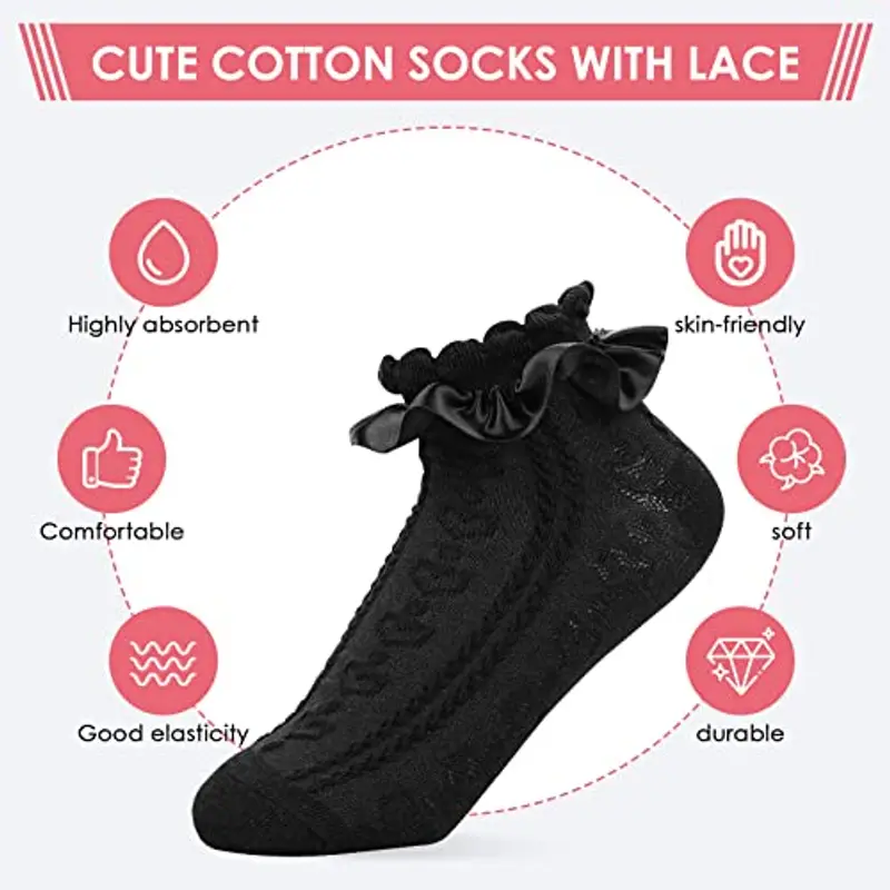 Sibba Calzini Alla Caviglia in Pizzo con Volant 1 Paio di Calzini In Cotone Elastico a Forma Cuore Principessa Fata miniatura 2