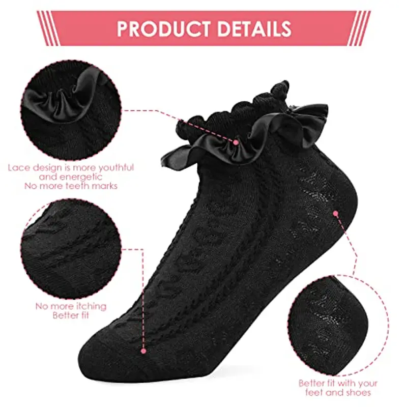 Sibba Calzini Alla Caviglia in Pizzo con Volant 1 Paio di Calzini In Cotone Elastico a Forma Cuore Principessa Fata miniatura 3