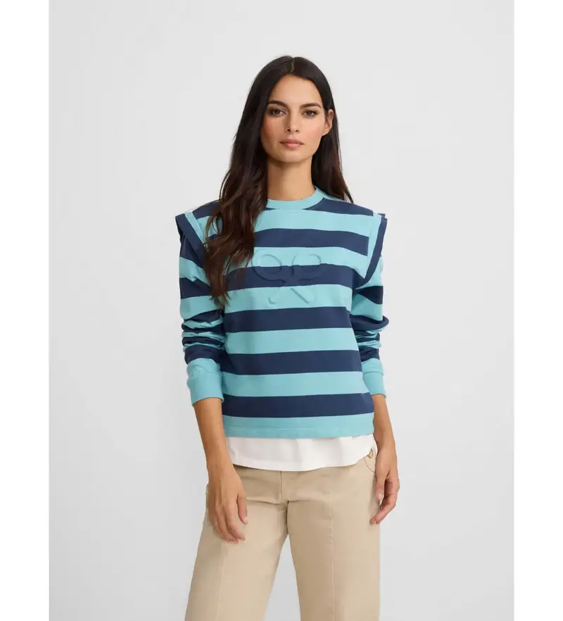 per donna 135052 Felpa a righe blu con spalline (S), Casual, Cotone