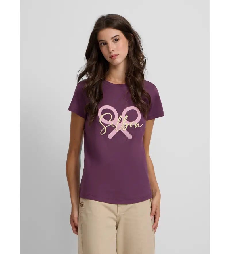 per donna. 135062 Maglietta classica con racchetta lilla (S), Casual, Cotone, Manica corta Viola