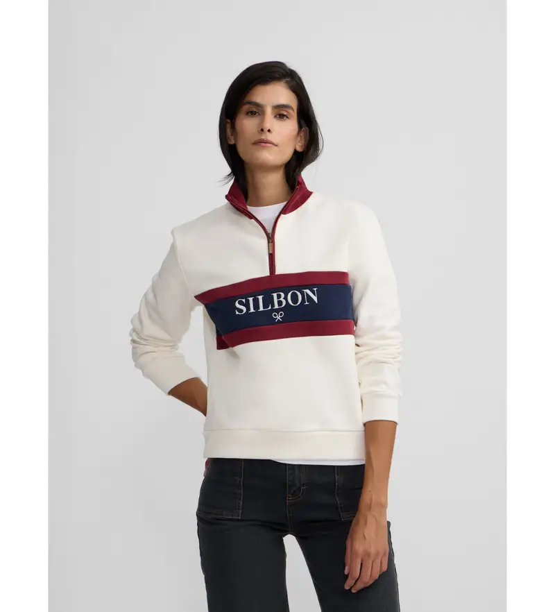 per donna 135099 Felpa retrò bianco sporco (S), Casual, Cotone Blu