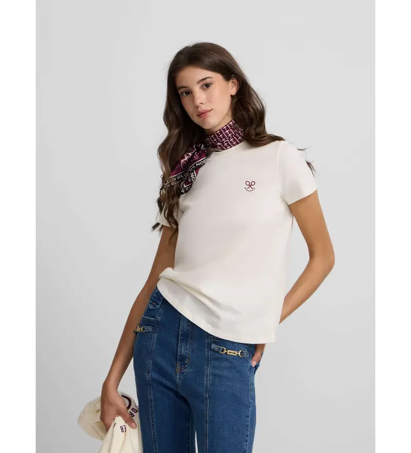 per donna 135157 Maglietta con lettera bianca (S), Bianco, Casual, Cotone, Manica corta Bordeaux