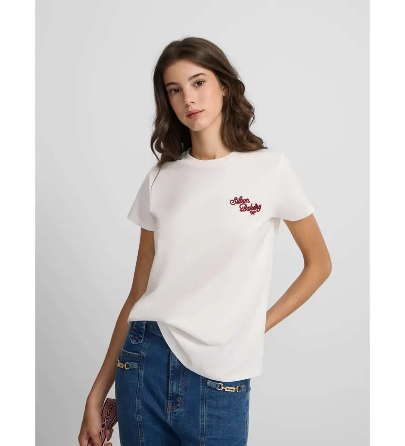 per donna 135158 Maglietta bianca da forno (S), Bianco, Casual, Cotone, Manica corta Blu