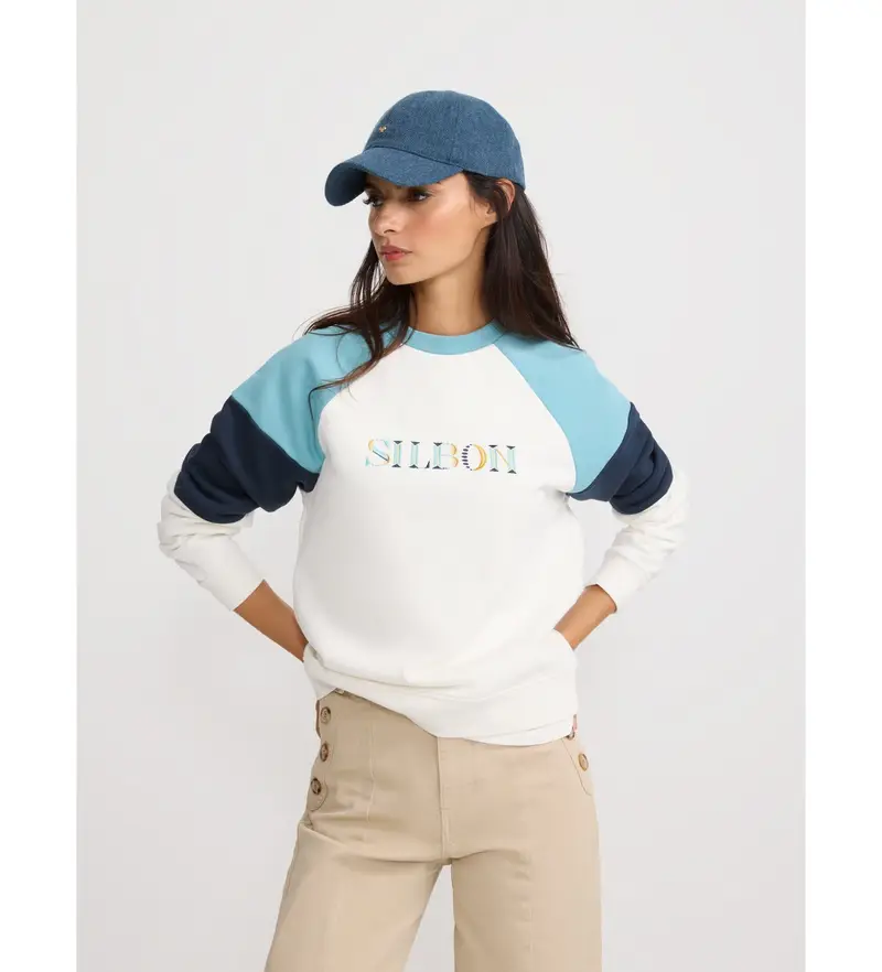 per donna 135177 Felpa con scritte e colori bianchi (S), Bianco, Casual, Cotone Azzurro