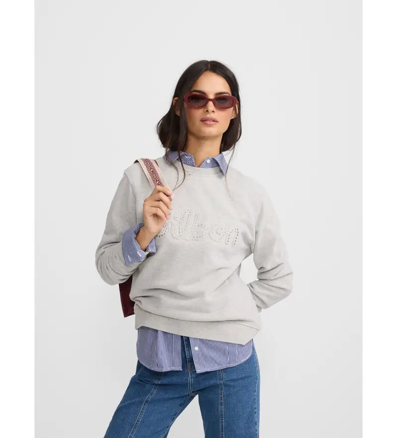 per donna 135180 felpa grigia con borchie (S), Casual, Grigio, Cotone