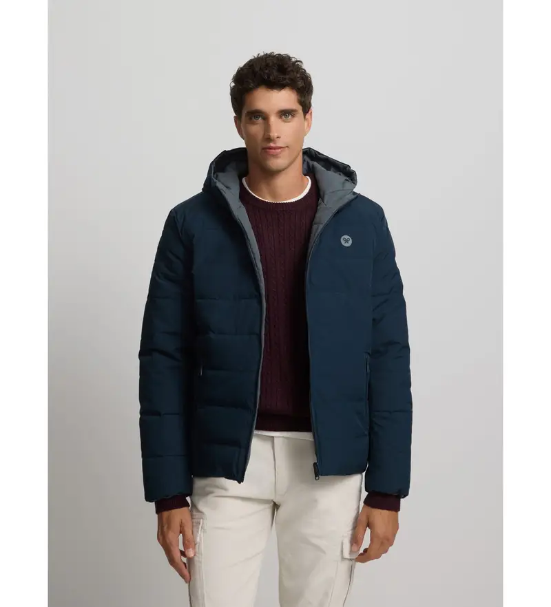 per uomo 133661 cappotto tecnico reversibile con cappuccio, blu navy (S), Casual, Poliestere