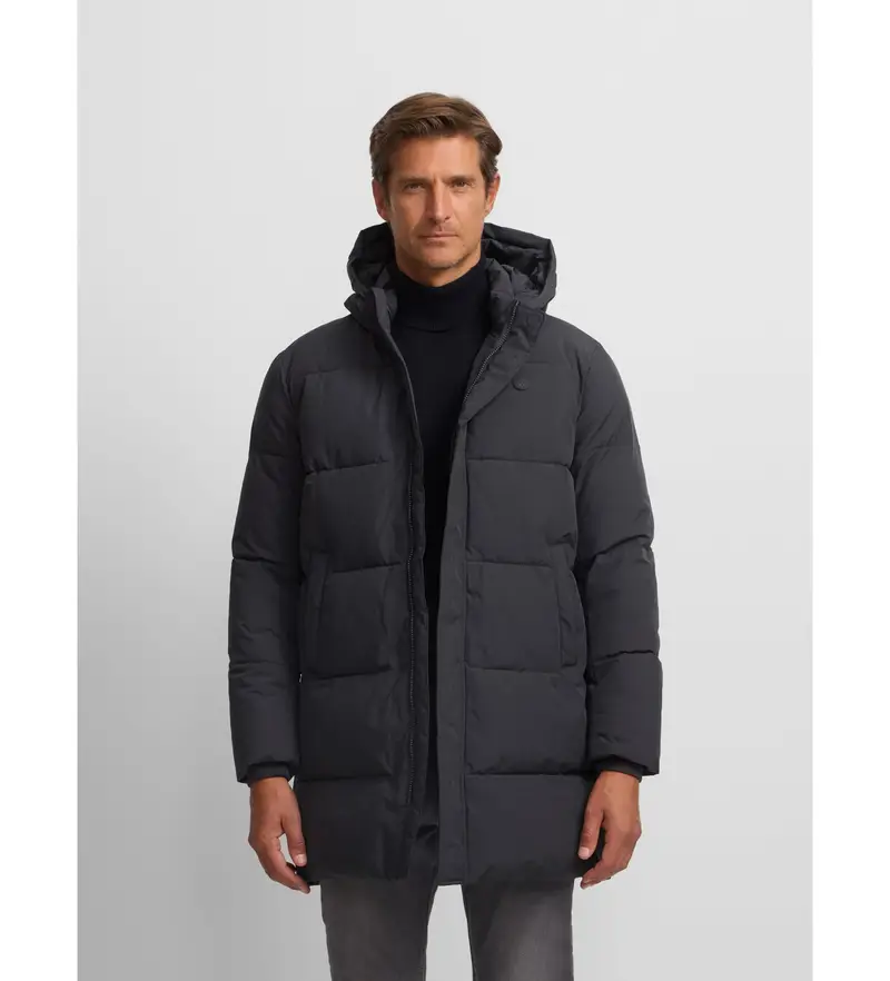 per uomo 133667 Cappotto lungo imbottito blu navy con cappuccio (XXL), Casual, Poliestere