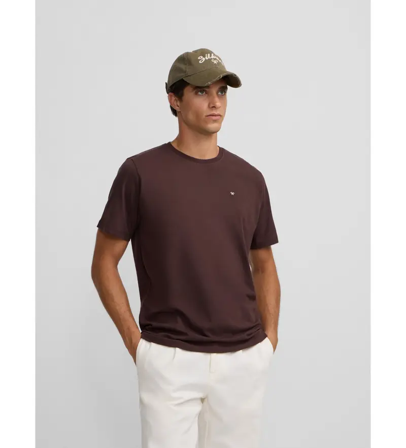 per uomo 133766 Maglietta marrone con mini logo (S), Casual, Cotone, Manica corta