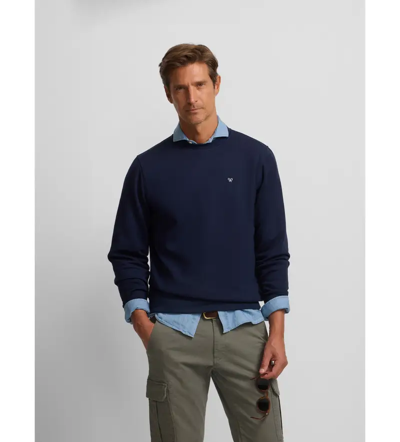 per uomo 133895 Felpa classica in neoprene blu navy (S), Casual, Cotone