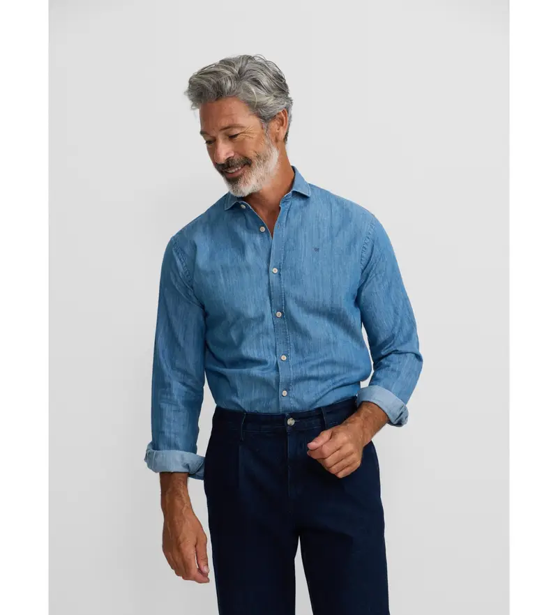 per uomo 134155 camicia sportiva in denim blu (S), Casual, Cotone, Manica lunga