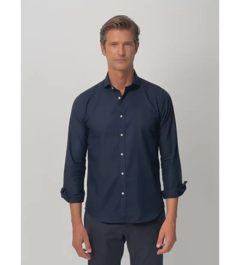 per uomo 134169 camicia sportiva blu navy con motivo a spina di pesce (S), Casual, Cotone, Manica lunga