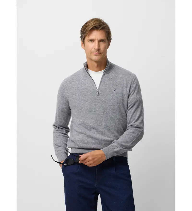 Silbon Maglione grigio con mezza zip per uomo in poliestere