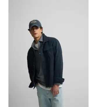 per uomo S261030102314 Camicia con toppa blu navy (S), Casual, Cotone, Manica lunga