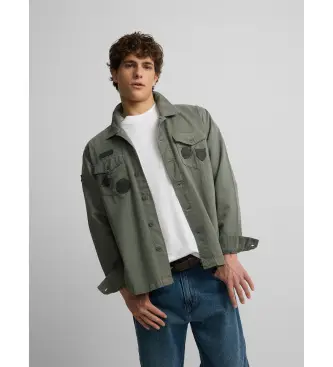 per uomo S261030102315 camicia grigia patchwork (S), Casual, Grigio, Cotone, Manica lunga