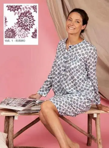 Camicia da notte manica lunga donna in jersey di cotone Silvia 43204