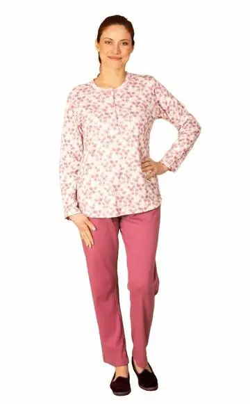Pigiama donna a serafino in jersey di cotone caldo Silvia 42616
