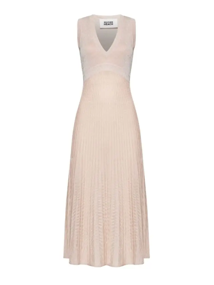 abito lungo rosa pesca con motivo a righe