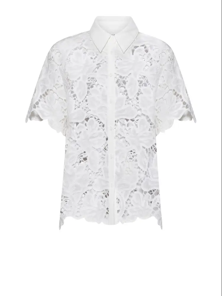 camicia tarix in pizzo macramè bianco