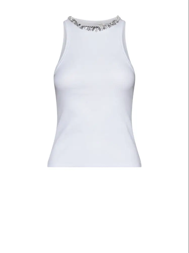 canotta anilan in cotone bianco con collana strass