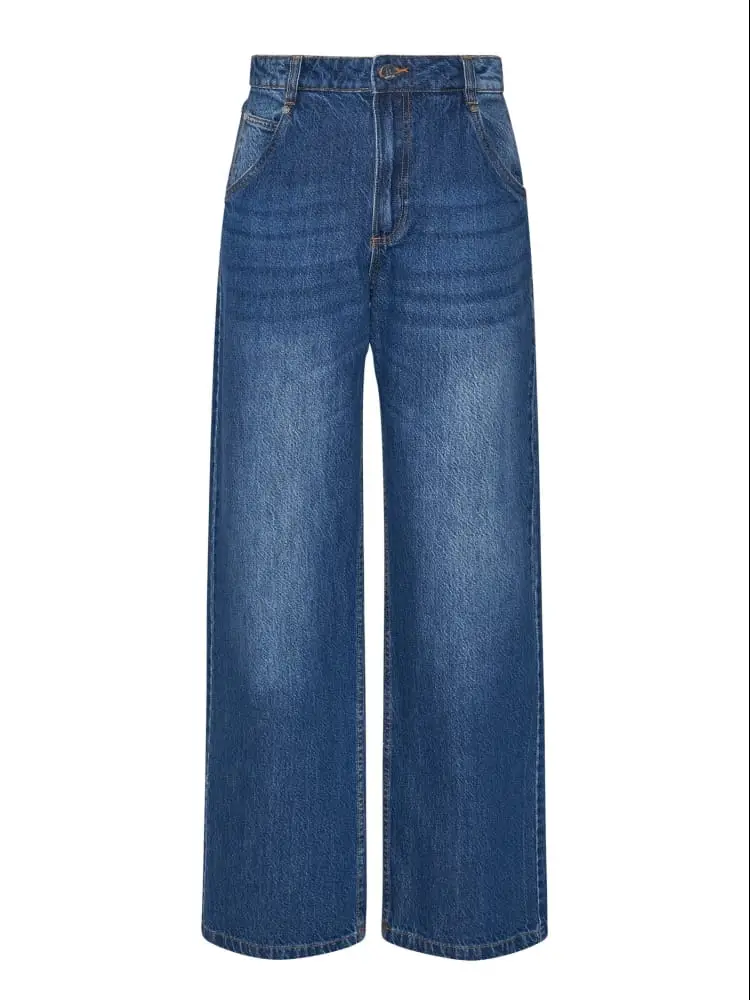 jeans rigimi tasche a filo in denim blu medio