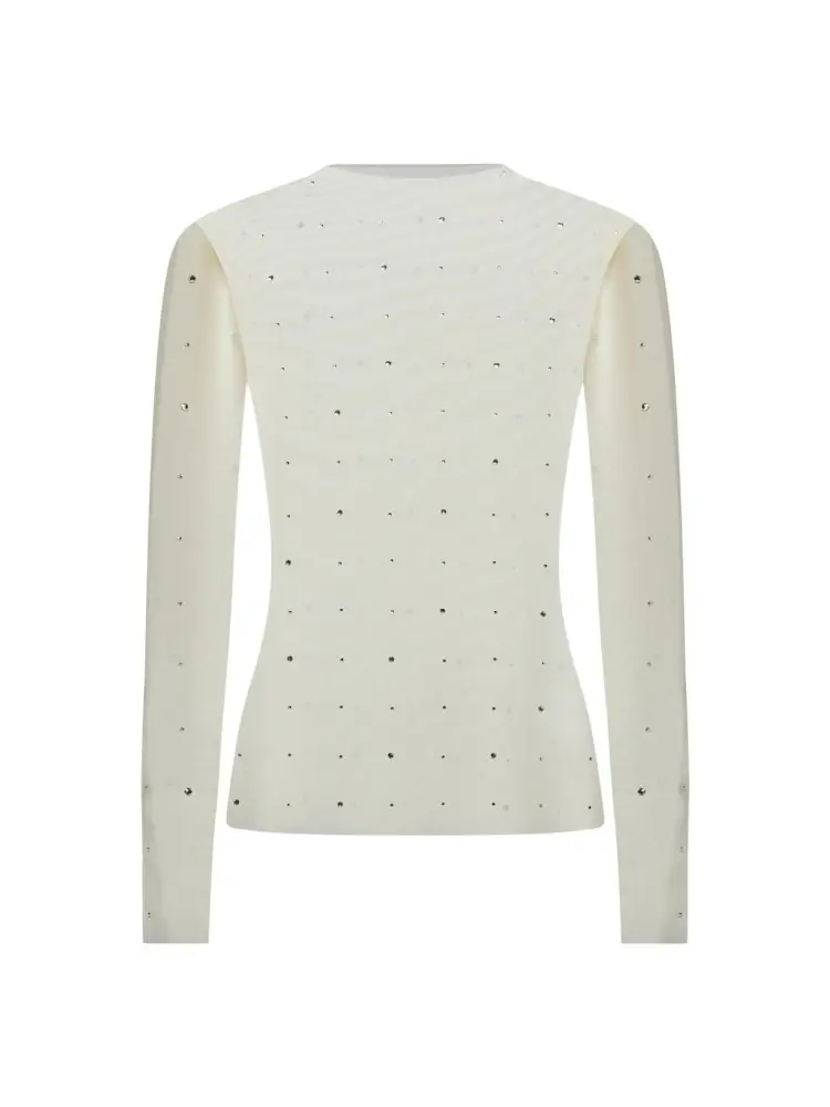 t-shirt ontim panna con applicazioni strass