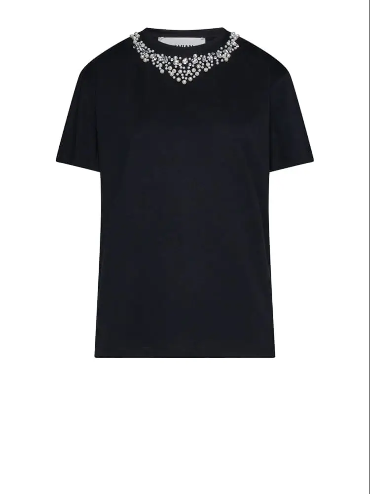 t-shirt raiti in cotone nero con collana di perle