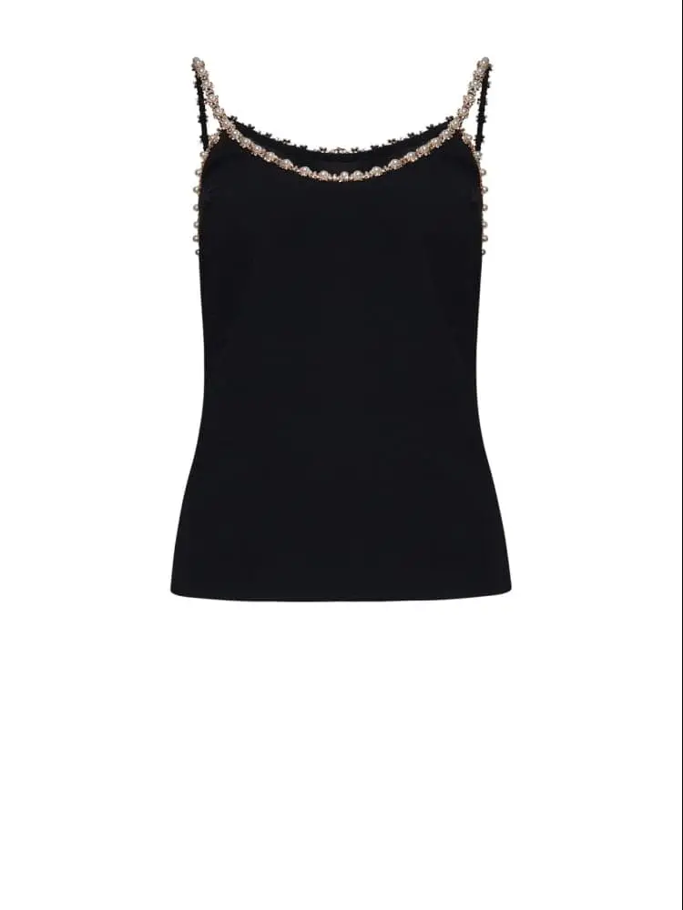 top rammos nero con catena oro