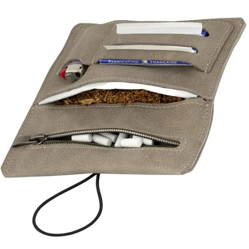 SIMARU Astuccio Porta Tabacco in Vera Pelle con Scomparti per Cartine, Filtri e Accendino - Lavorato a Mano, Pratico e