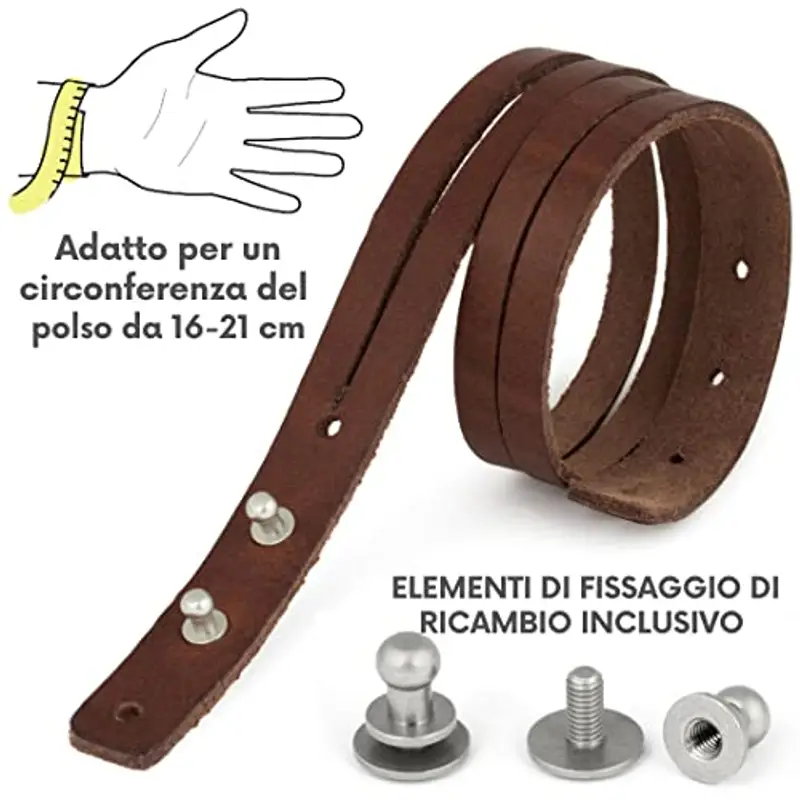 Simaru Bracciale in Vera Pelle Italiana – Bracciale da Uomo Regolabile con Chiusura in Ottone – Solo Pelle Toscana di Alta Qualità Conciata al Vegetale – Ottima idea Regalo miniatura 2