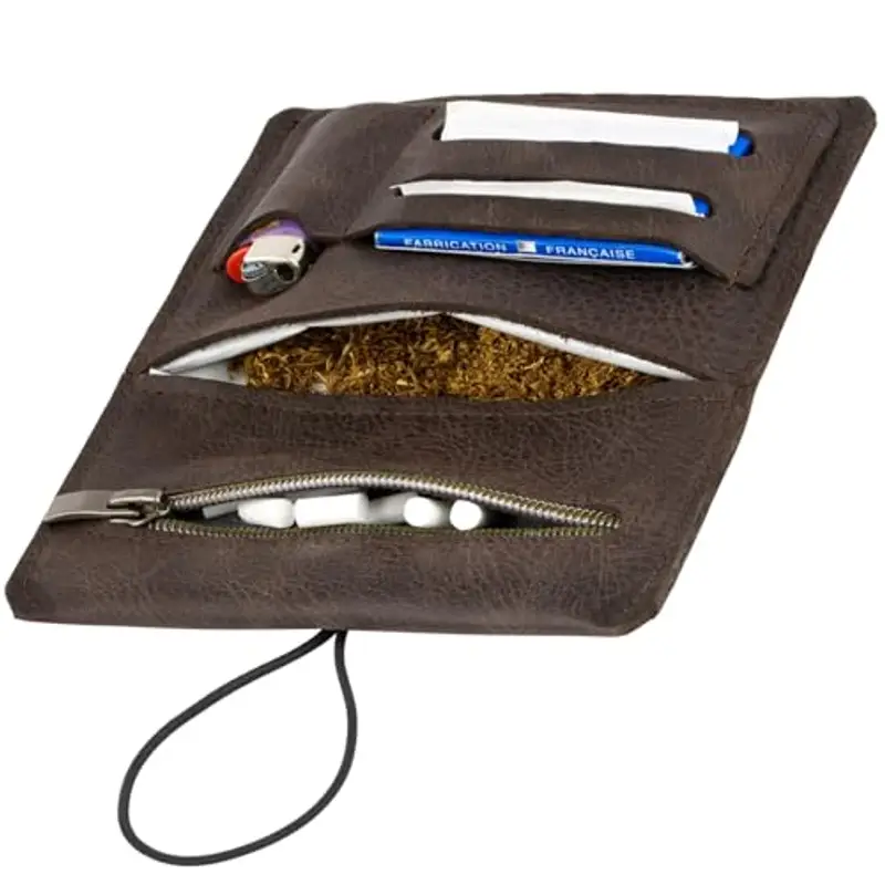 Simaru Porta Tabacco Vera Pelle - Porta Tabacco Cartine e Filtri con Scomparto Extra per Accendino - Portatabacco Uomo