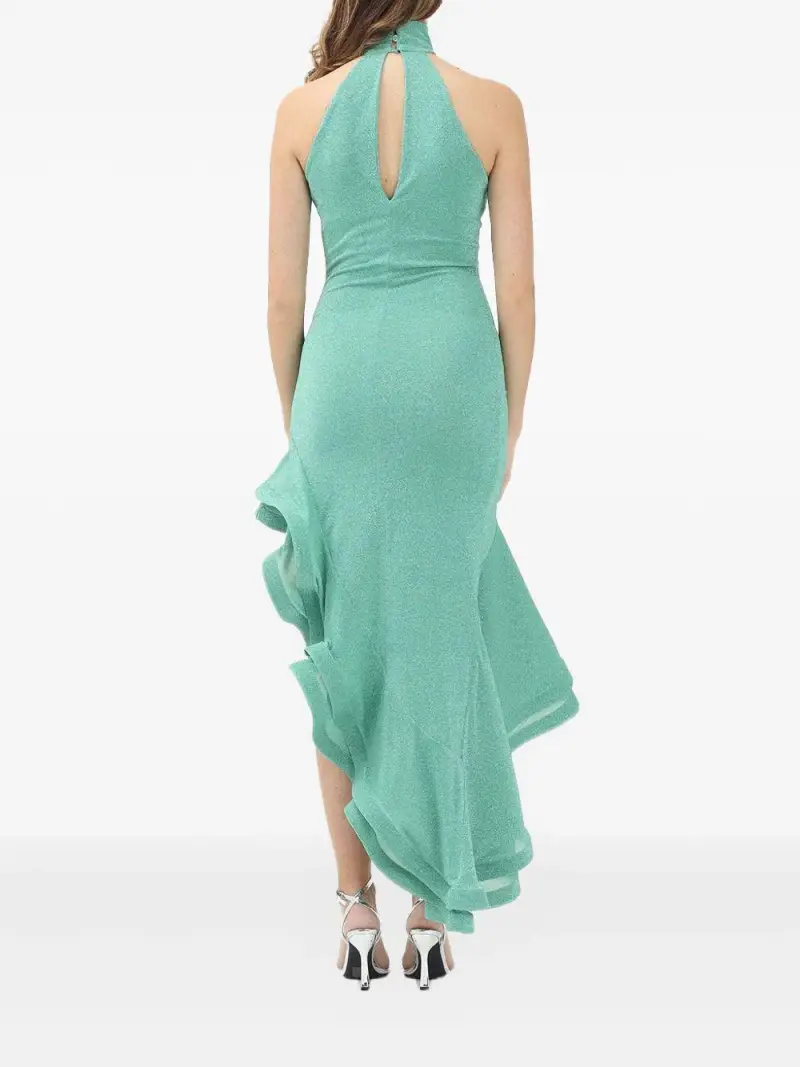 Abito asimmetrico in lurex con ruches Verde miniatura 2