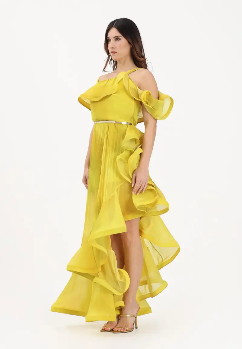 Abito lungo avocado da donna in chiffon leggero