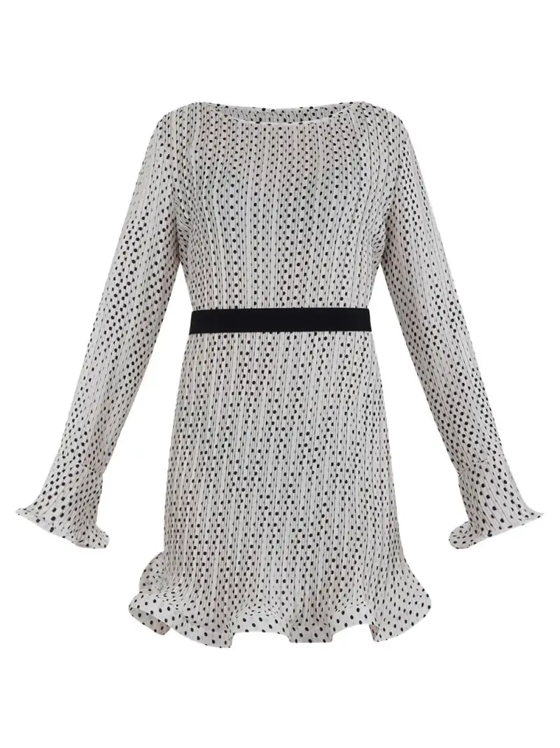 Abito panna con fantasia pois all-over