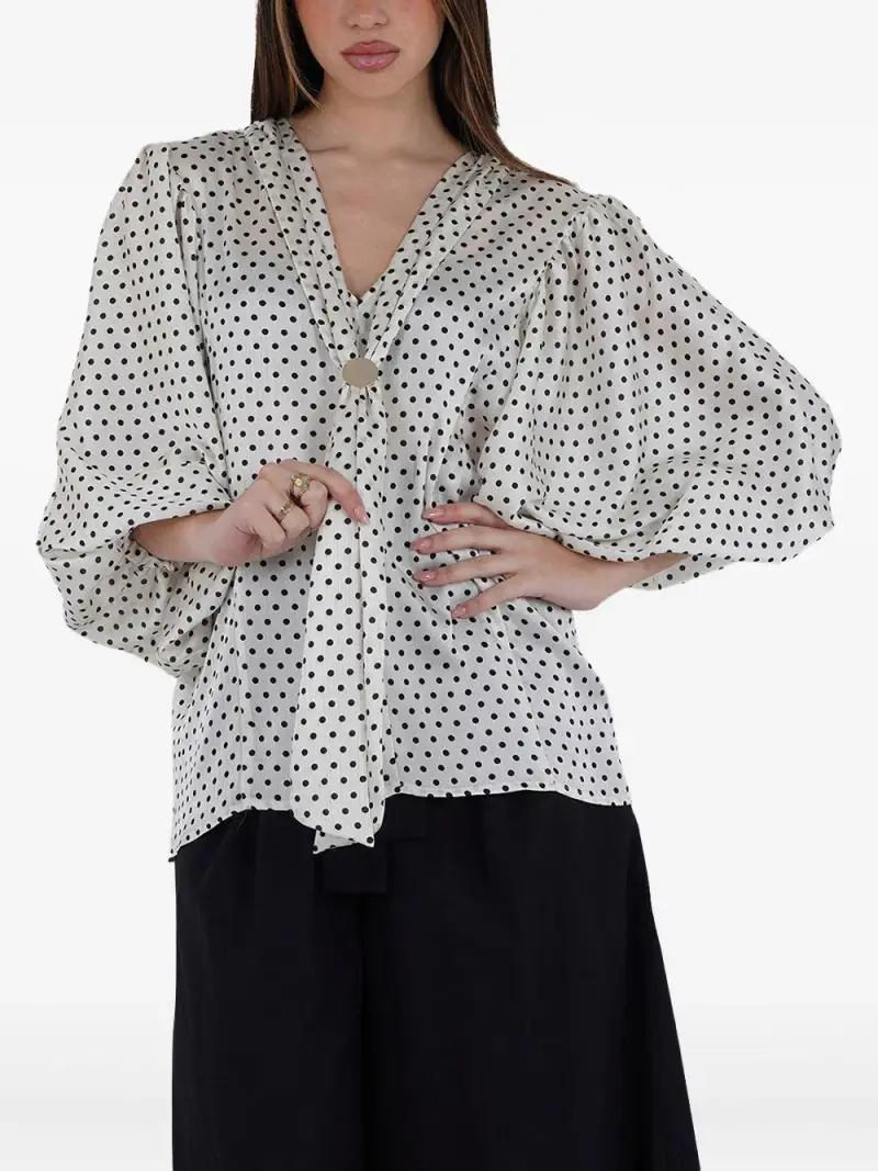 Blusa panna con fantasia pois all-over miniatura 2