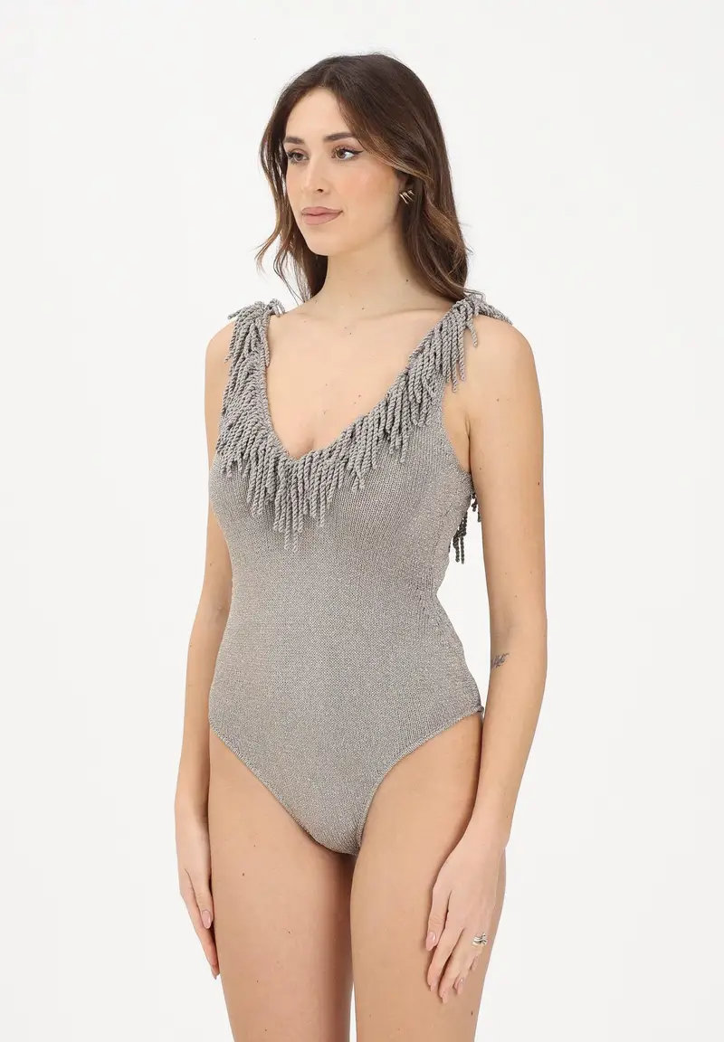 Body in maglia fango da donna con frange