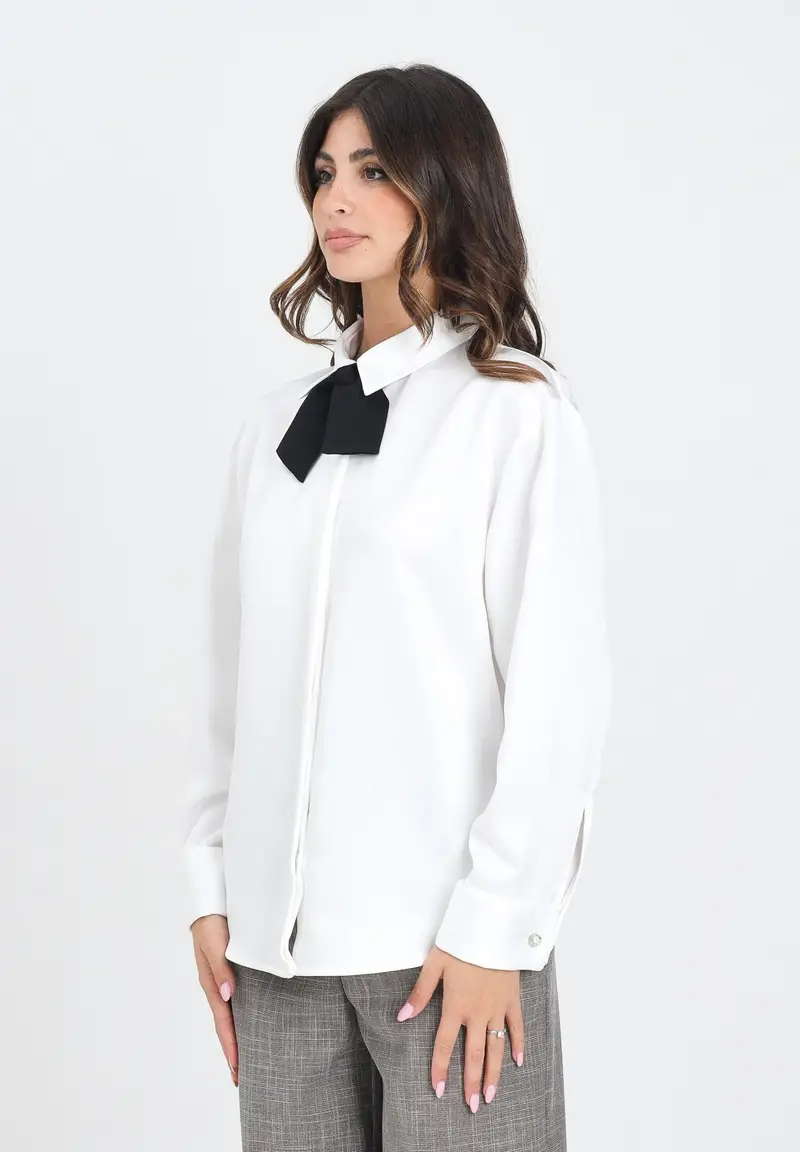 SIMONA CORSELLINI Camicia a manica lunga bianca da donna con fiocco