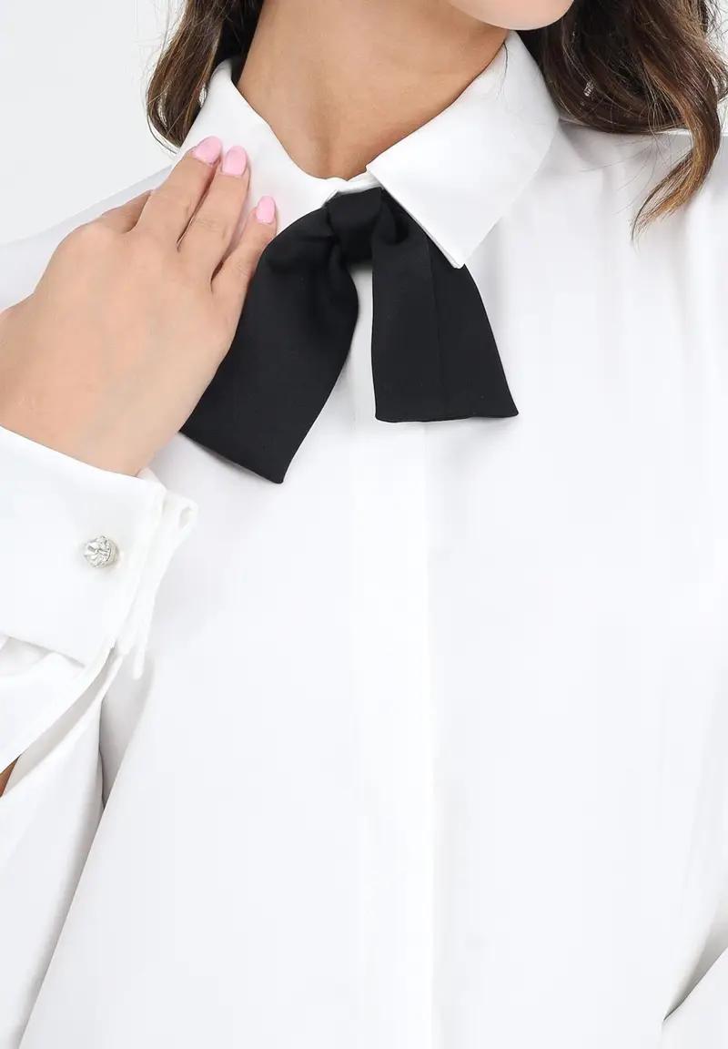 SIMONA CORSELLINI Camicia a manica lunga bianca da donna con fiocco miniatura 2