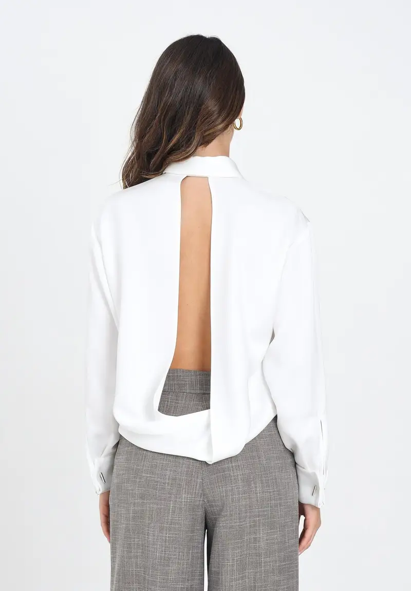 SIMONA CORSELLINI Camicia a manica lunga bianca da donna con fiocco miniatura 3