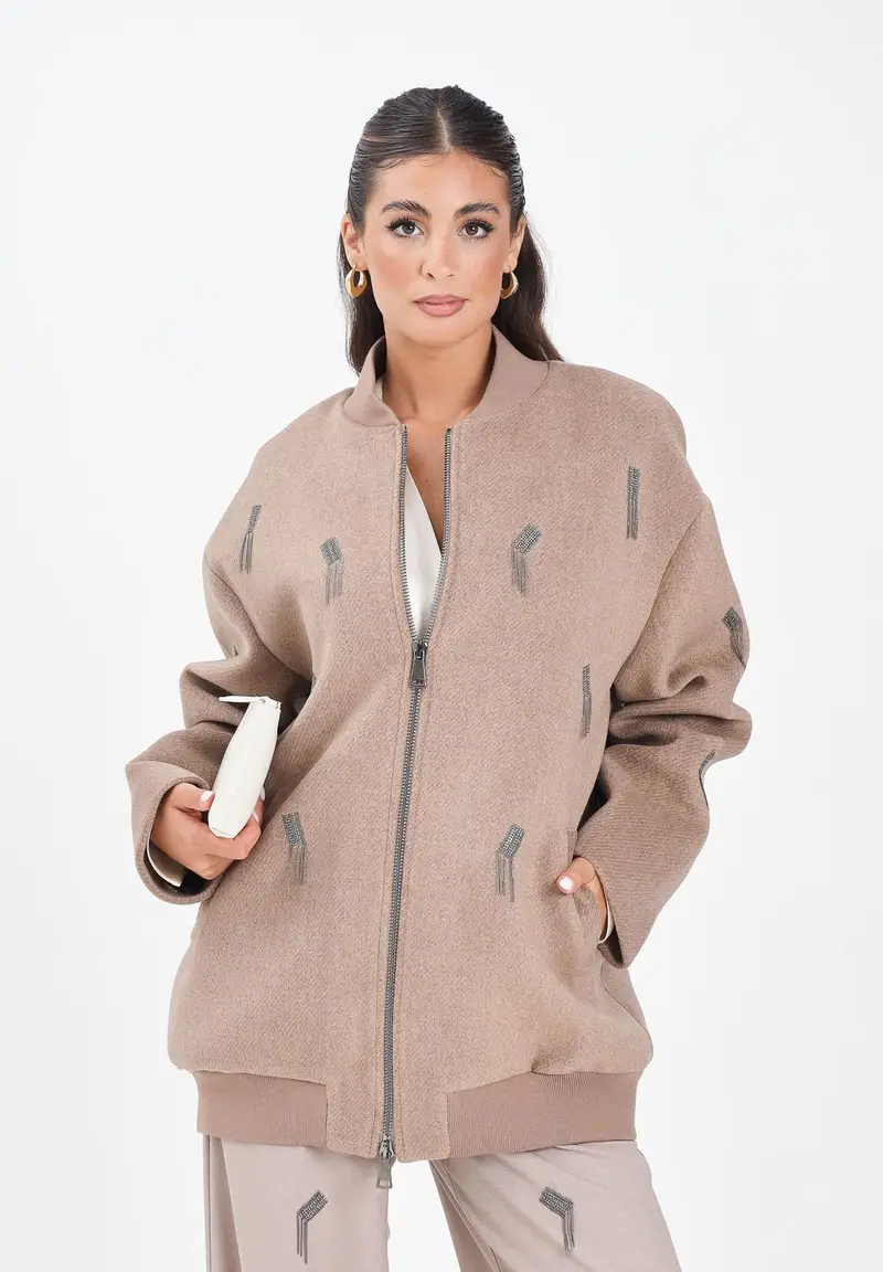 Cappottino beige da donna con dettagli gioiello miniatura 2