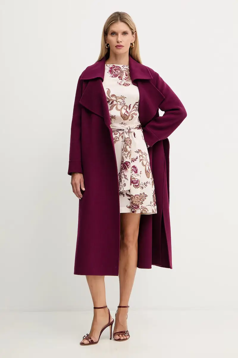 cappotto in lana colore granata A25CPCPV0101 miniatura 2