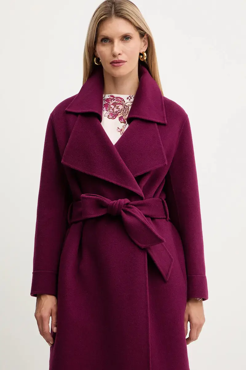 cappotto in lana colore granata A25CPCPV0101 miniatura 4