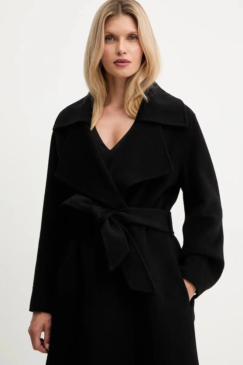 cappotto in lana colore nero A25CPCPV0101 miniatura 4