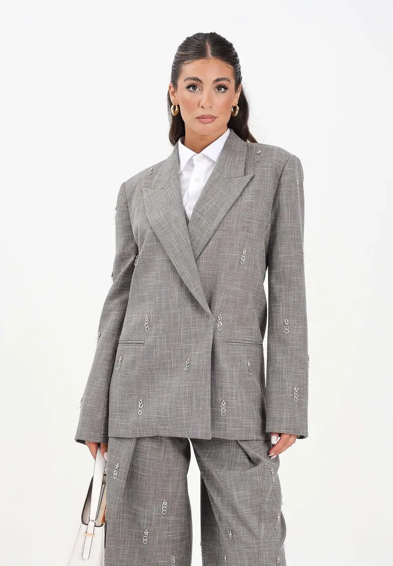 Giacca grigia da donna con applicazioni metalliche miniatura 2